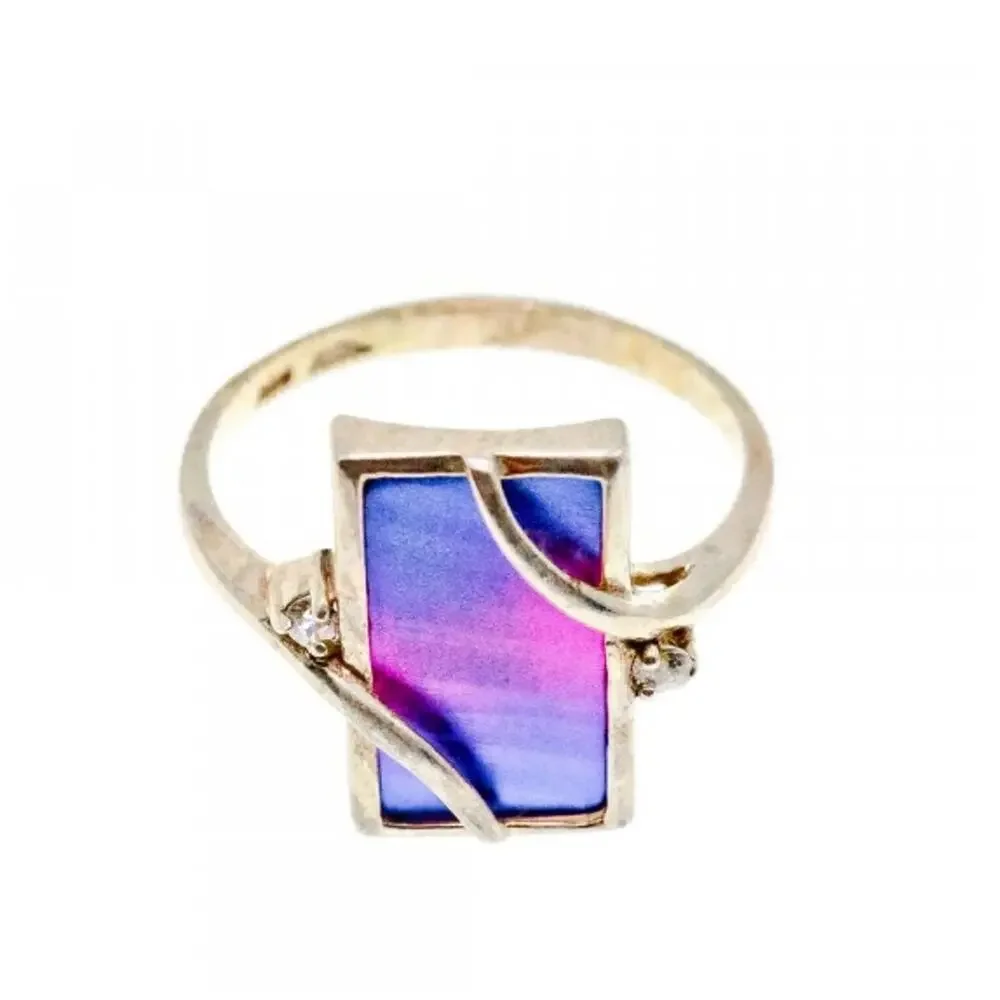 925 Sterling Silver Anodized Titanium & Quartz Ring Size 10.25